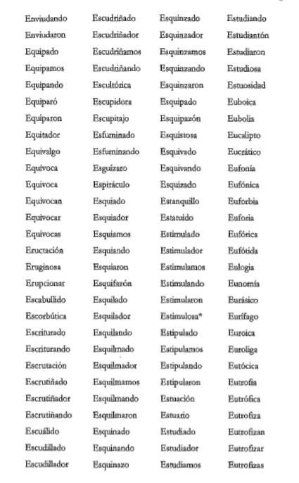 Palabras panvocálicas