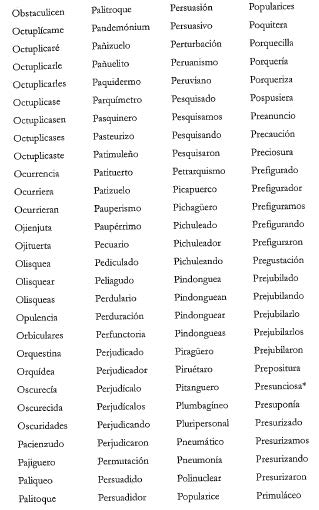 Palabras panvocálicas