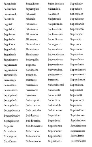 Palabras panvocálicas