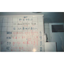 Escritura de caracteres japoneses en los azulejos de la cocina del domicilio de José Martel