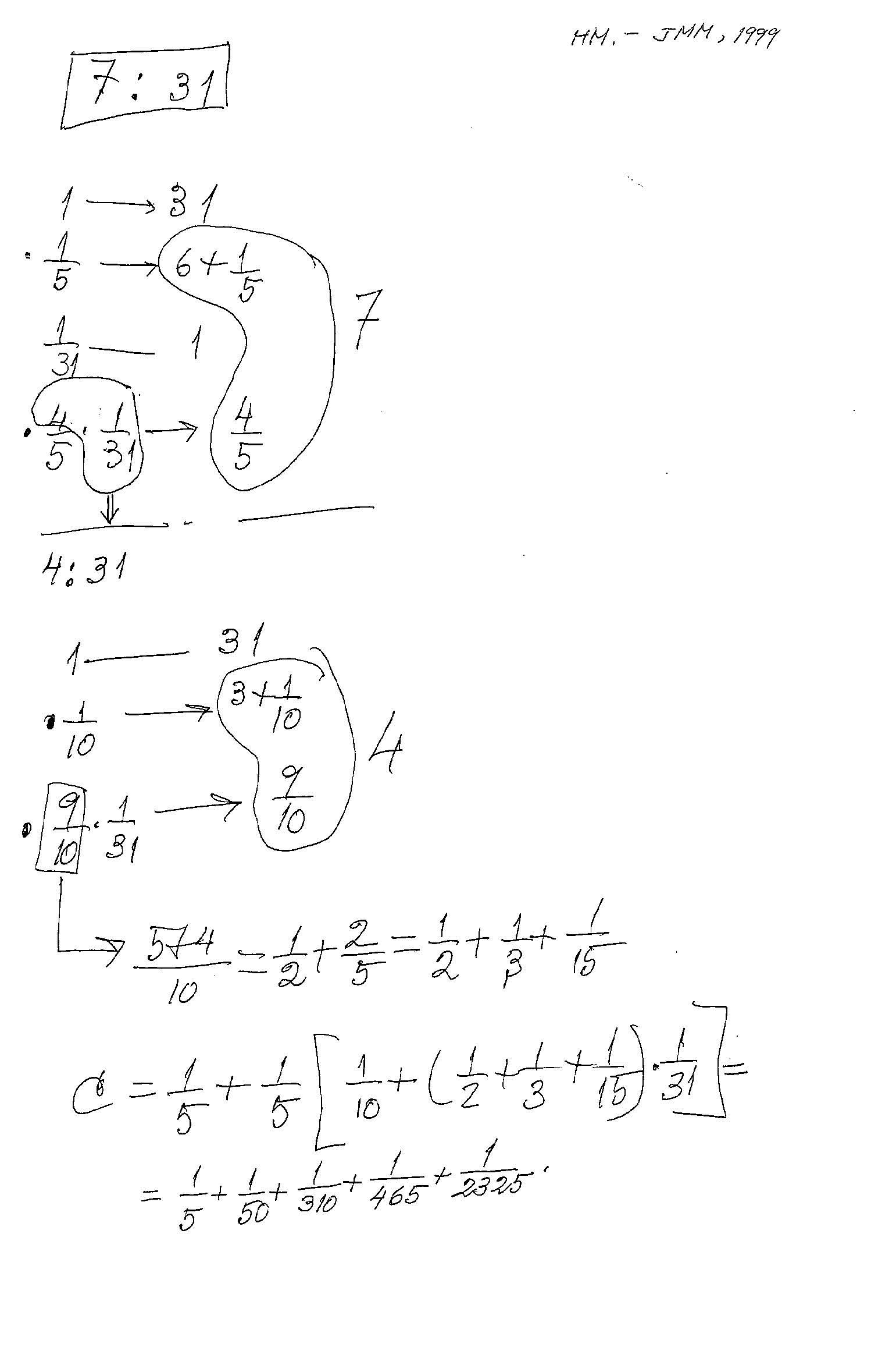 7/31 se transforma en 1/5 + 1/ 50 + 1/310 + 1/465 + 1/2325