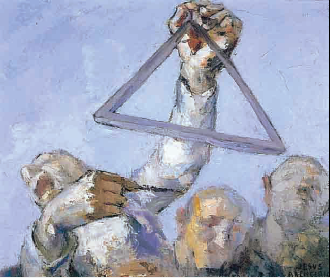 Tres hombres tocando el triángulo